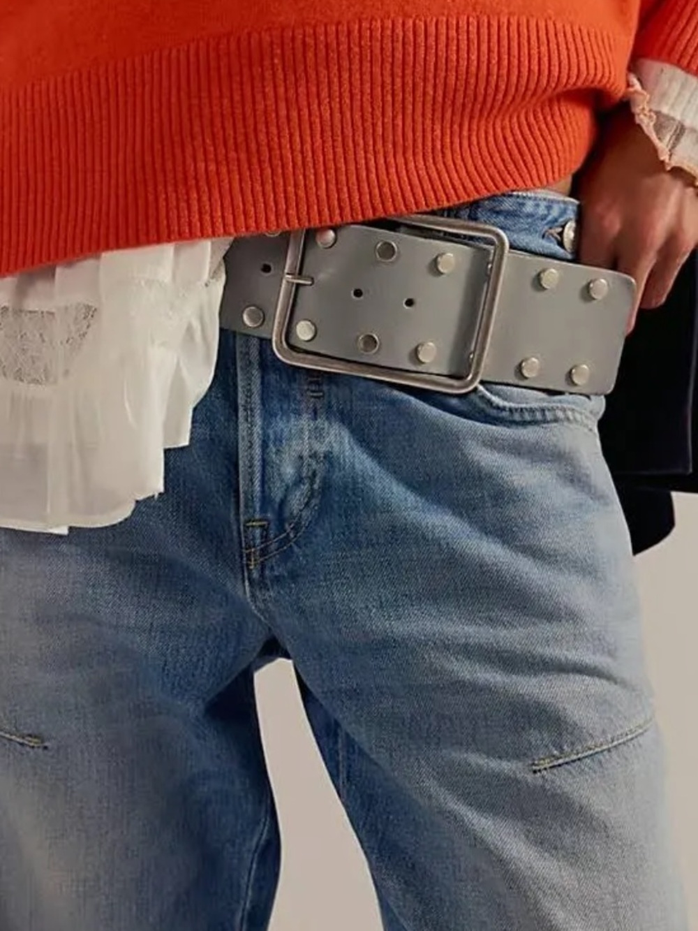 Free People Laurel Hex studded hip belt slate gray NWT